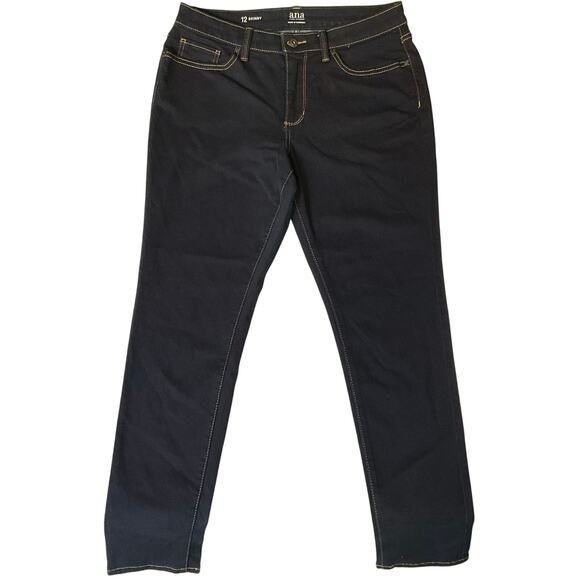 Ana Women Skinny Jeans size 12 US Dark Blue Mid Rise Stretch Boot Cut - Picture 1 of 11